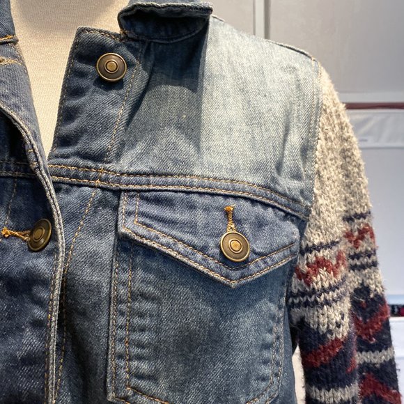 Forever 21 Denim Jean Jacket with Knit Sweater Arms - Picture 6 of 9
